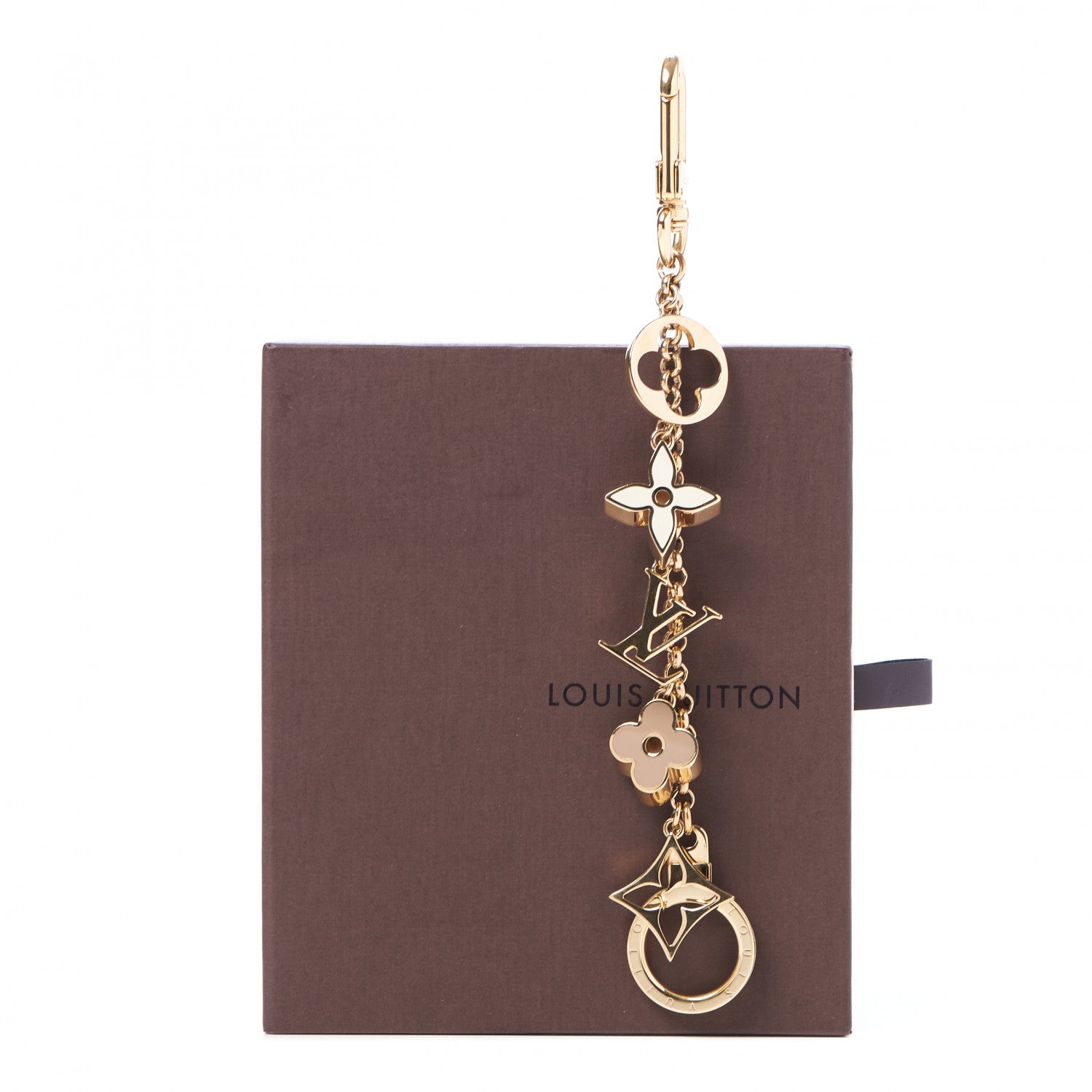 Louis Vuitton Brass Enamel Fleur De Monogram Bag Charm Chain Gold 5 of 5