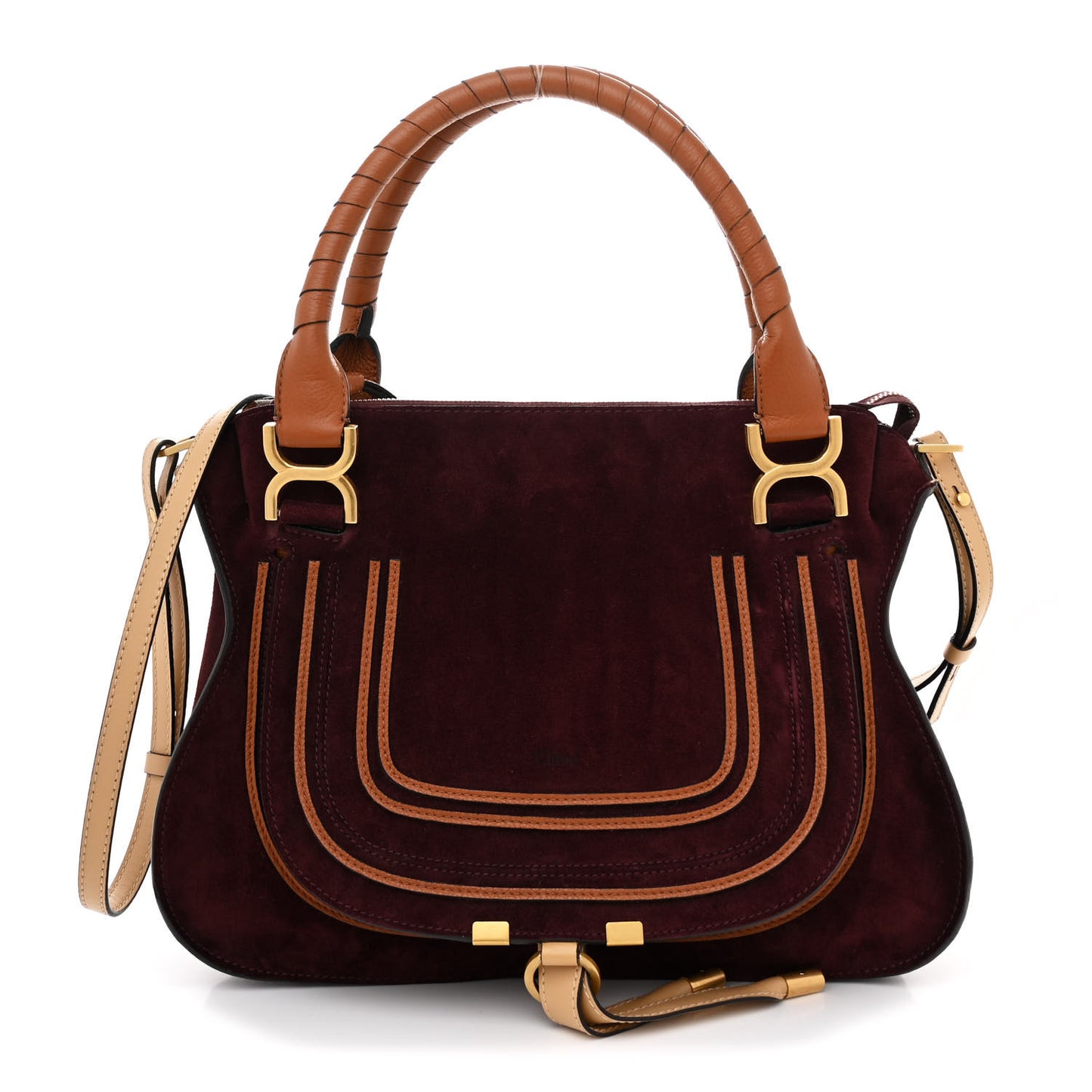 Suede Calfskin Braided Medium Marcie Double Carry Burgundy