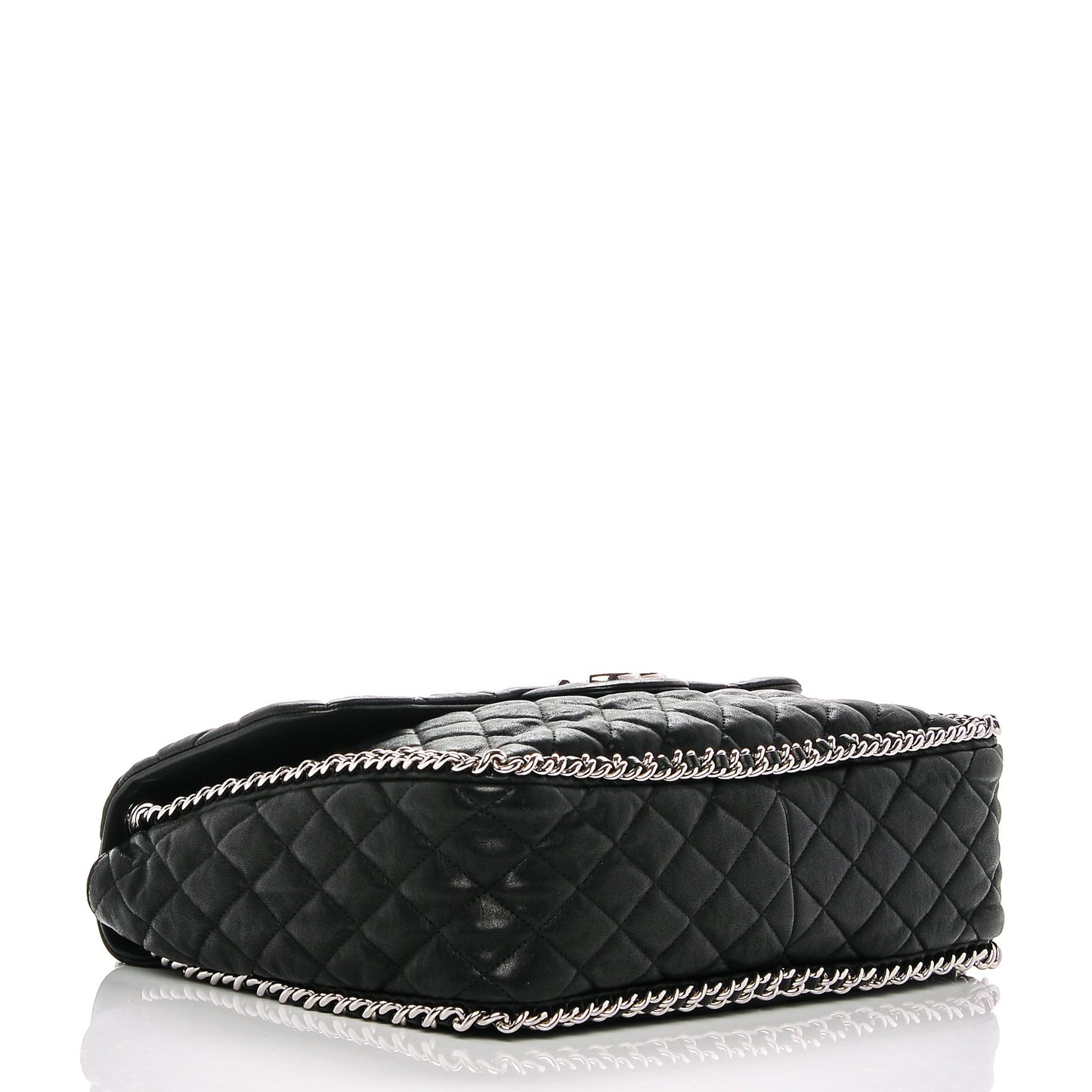 Washed Lambskin Quilted Maxi Chain Around Flap Black