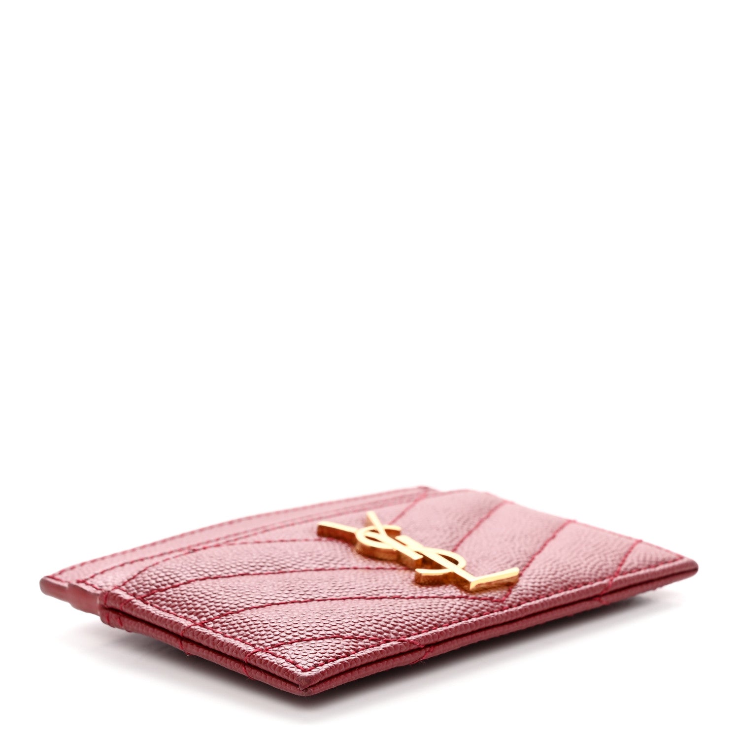 Saint Laurent Grain De Poudre Matelasse Chevron Monogram Credit Card Case Opyum Red 4 of 12