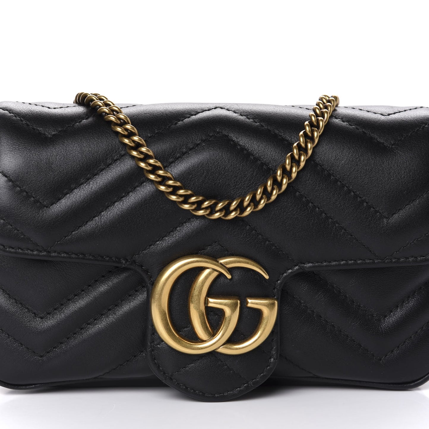 Calfskin Matelasse Super Mini GG Marmont Shoulder Bag Black