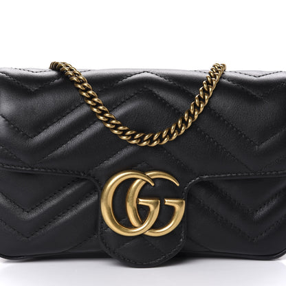 Gucci Calfskin Matelasse Super Mini GG Marmont Shoulder Bag Black 10 of 11