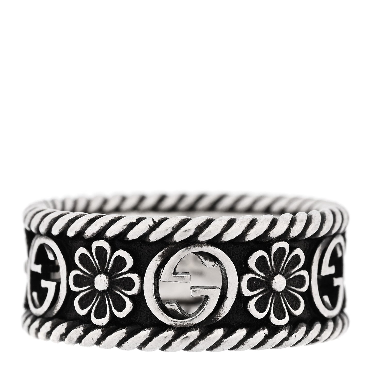 Sterling Silver Interlocking G Flower Ring 56 7.5