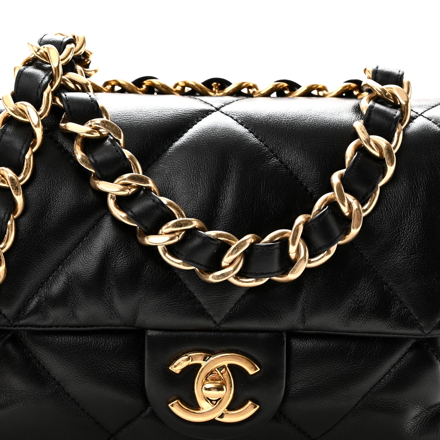 Lambskin Quilted Small Chain Top Handle Flap Black