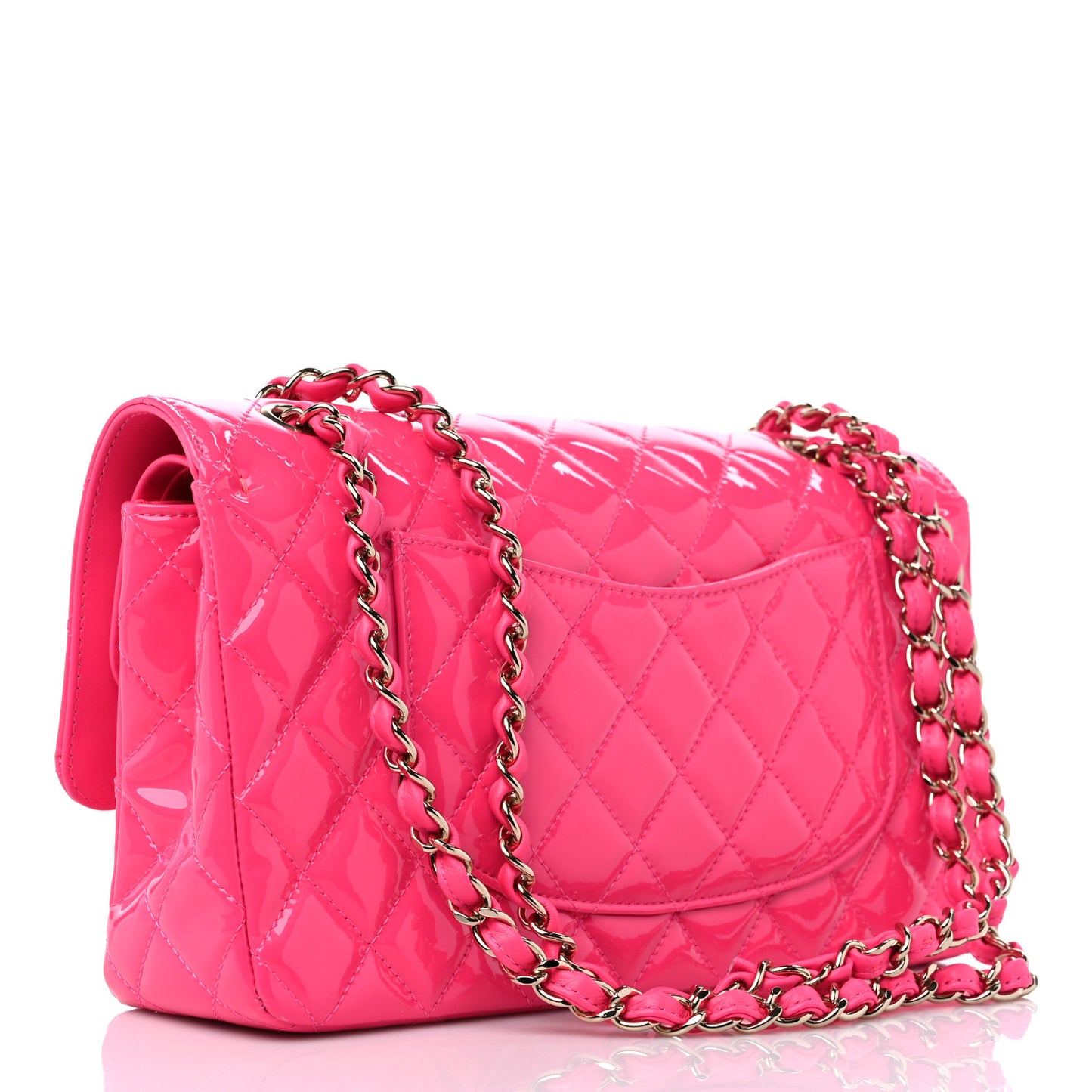 Patent Quilted Medium Double Flap Pink