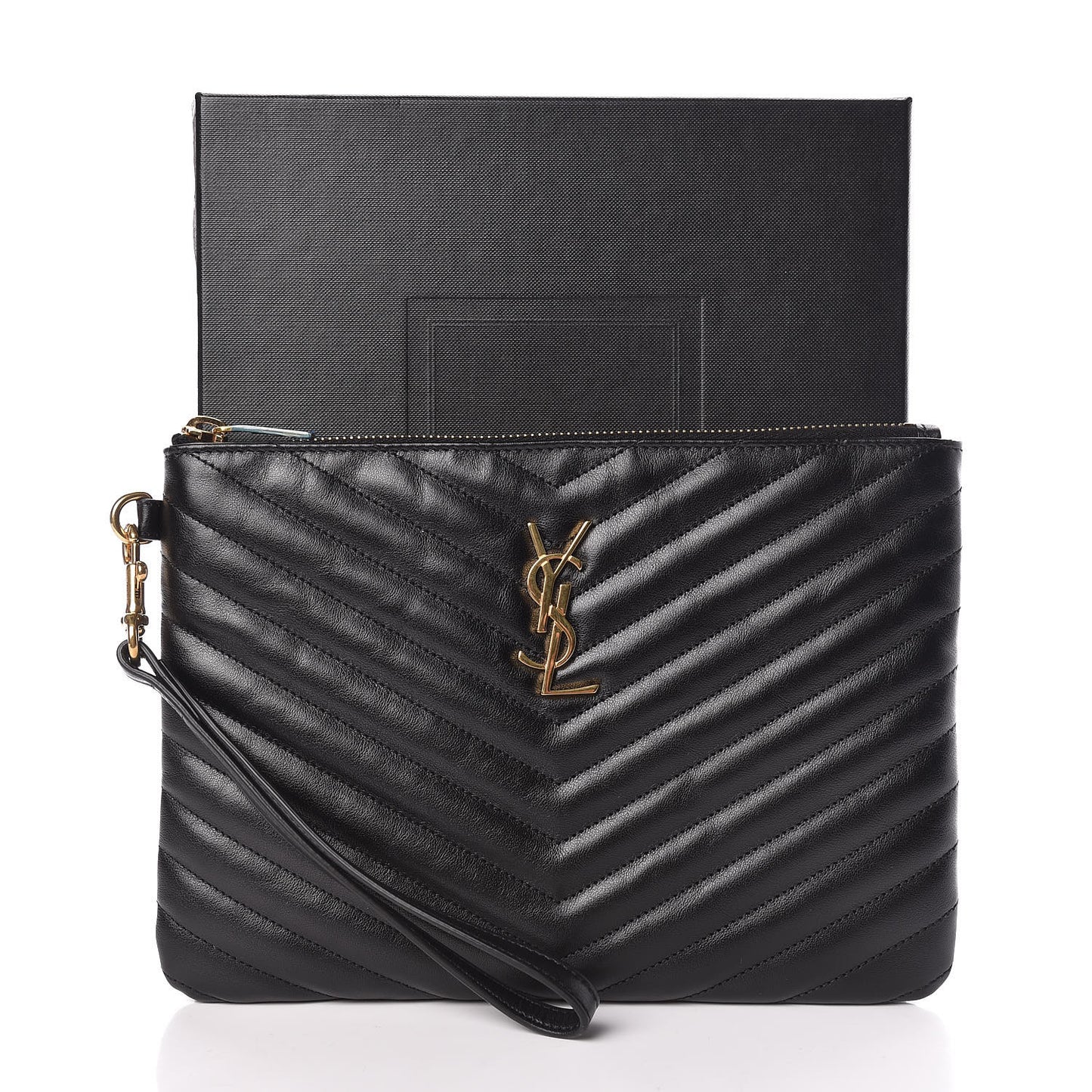 Calfskin Matelasse Chevron Monogram A5 Wristlet Black