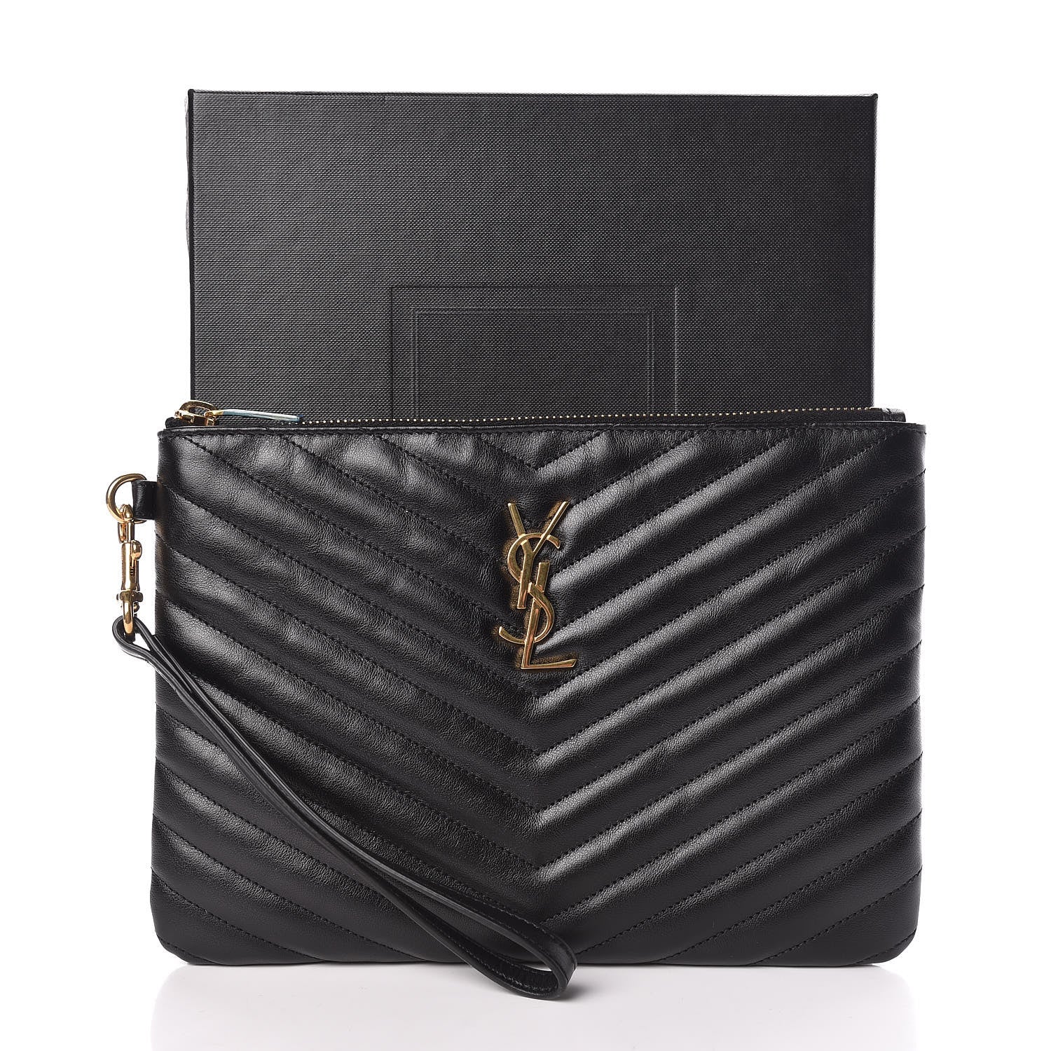 Saint Laurent Calfskin Matelasse Chevron Monogram A5 Wristlet Black 8 of 8