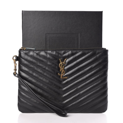 Saint Laurent Calfskin Matelasse Chevron Monogram A5 Wristlet Black 8 of 8
