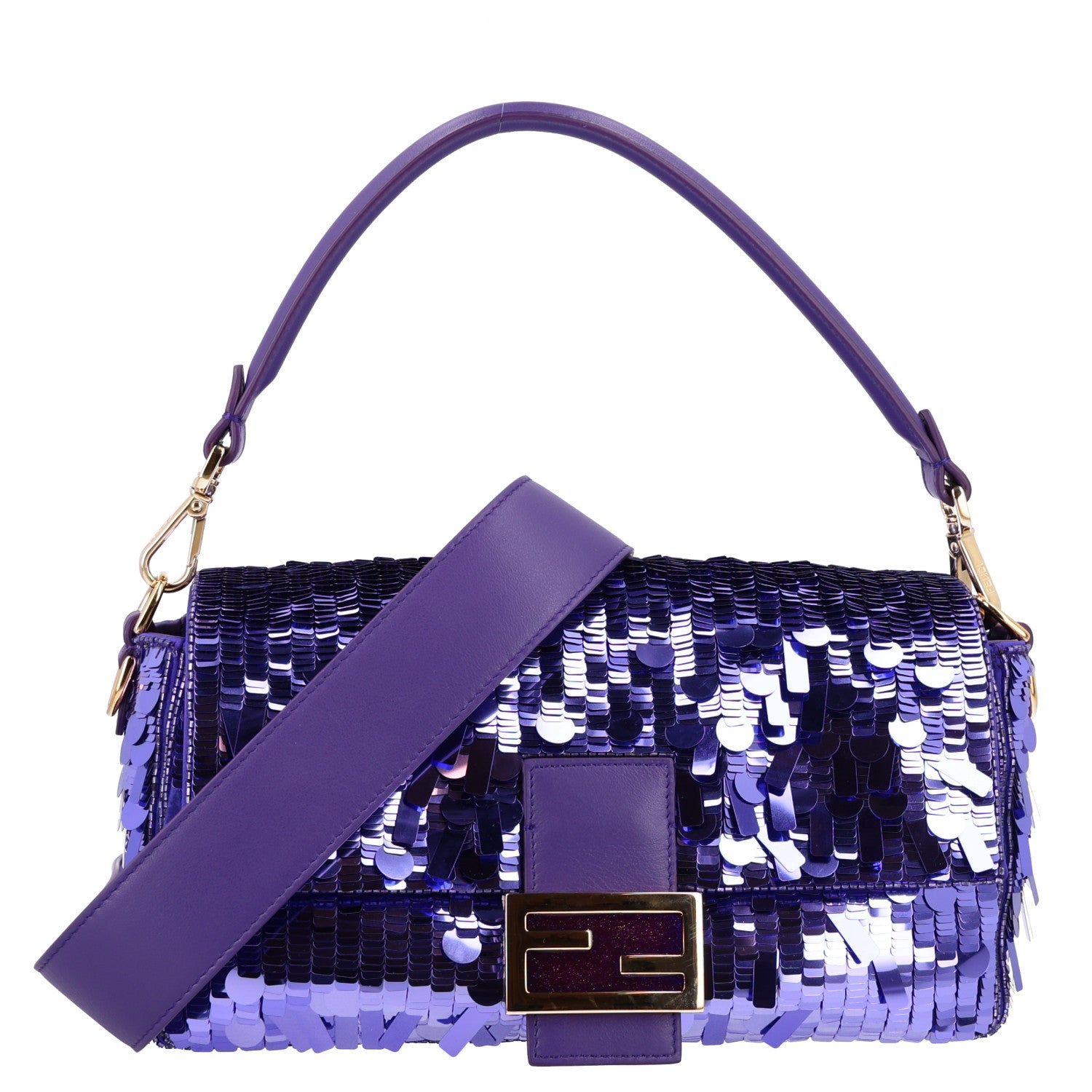 Fendi Sequin Paillettes Shiny Nappa Sex and the City Baguette Viola Purple Rain 1 of 10