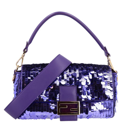 Fendi Sequin Paillettes Shiny Nappa Sex and the City Baguette Viola Purple Rain 1 of 10