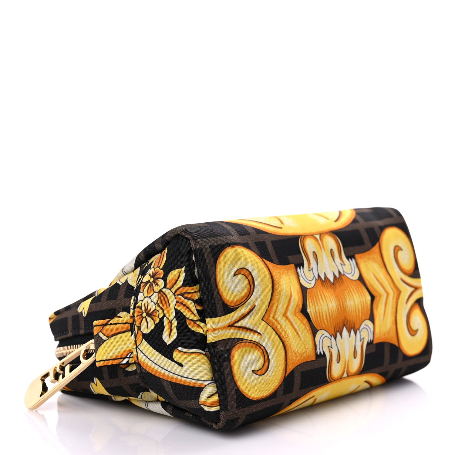 Fendi X VERSACE Nylon Fendace FF Baroque Print Small Trapezoid Beauty Pouch Gold 4 of 8