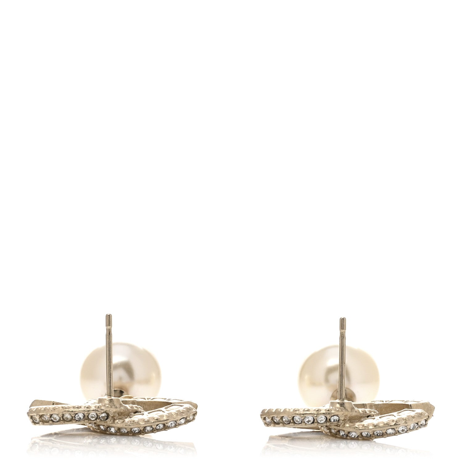 Chanel Pearl Crystal CC Drop Earrings Gold 3 of 4