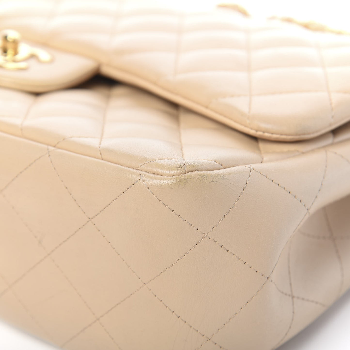 Lambskin Quilted Jumbo Double Flap Beige