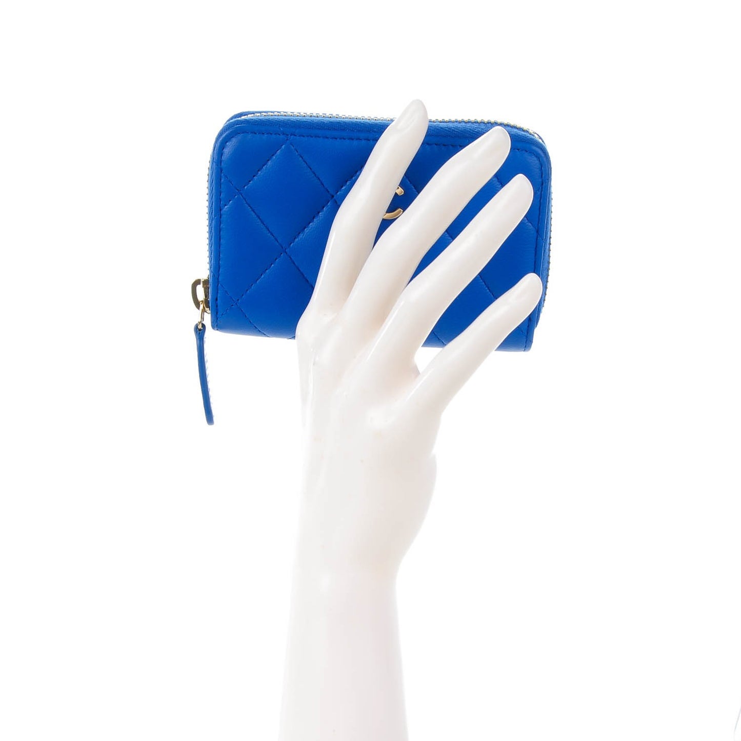 Lambskin Quilted Zip Around Coin Purse Wallet Blue