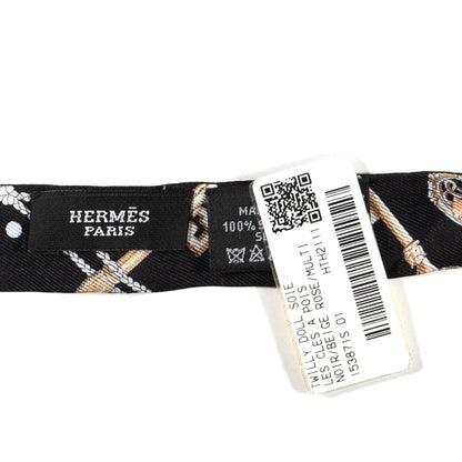 Hermes Silk Les Cles A Pois Doll Twilly Black Beige Rose 3 of 3