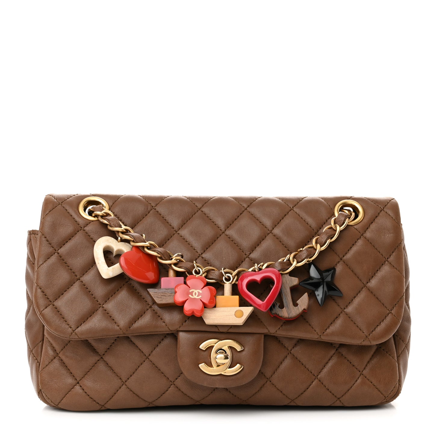 Lambskin Quilted Medium Cruise Charm Single Flap Brown