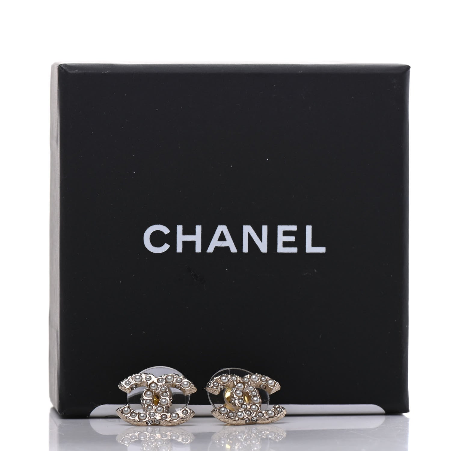 Chanel Metal Graduated Pearl Crystal CC Earrings Light Gold 5 of 5