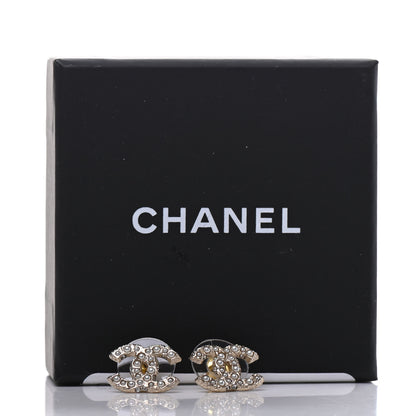 Chanel Metal Graduated Pearl Crystal CC Earrings Light Gold 5 of 5