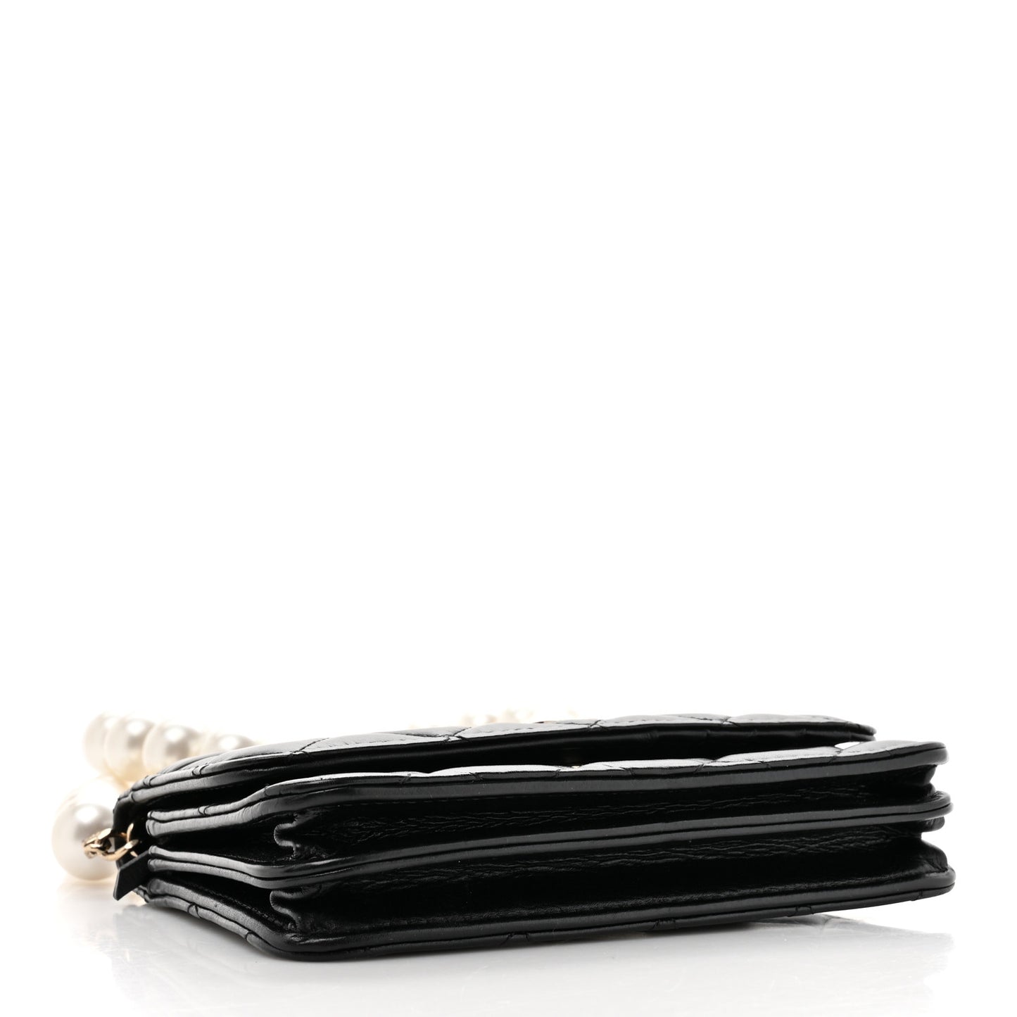 Calfskin Quilted Mini Maxi Pearls Wallet On Chain WOC Black