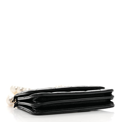 Chanel Calfskin Quilted Mini Maxi Pearls Wallet On Chain WOC Black 4 of 11