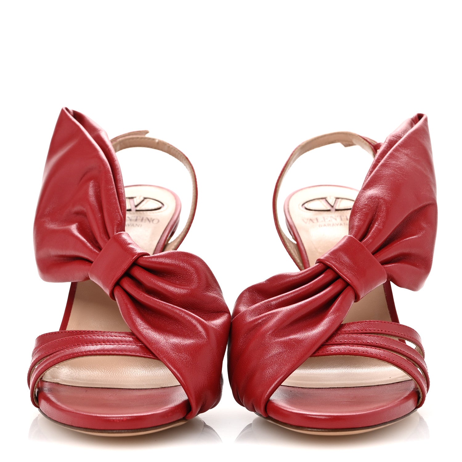 Valentino Garavani Calfskin Bow Heels 37.5 Rosso 3 of 9