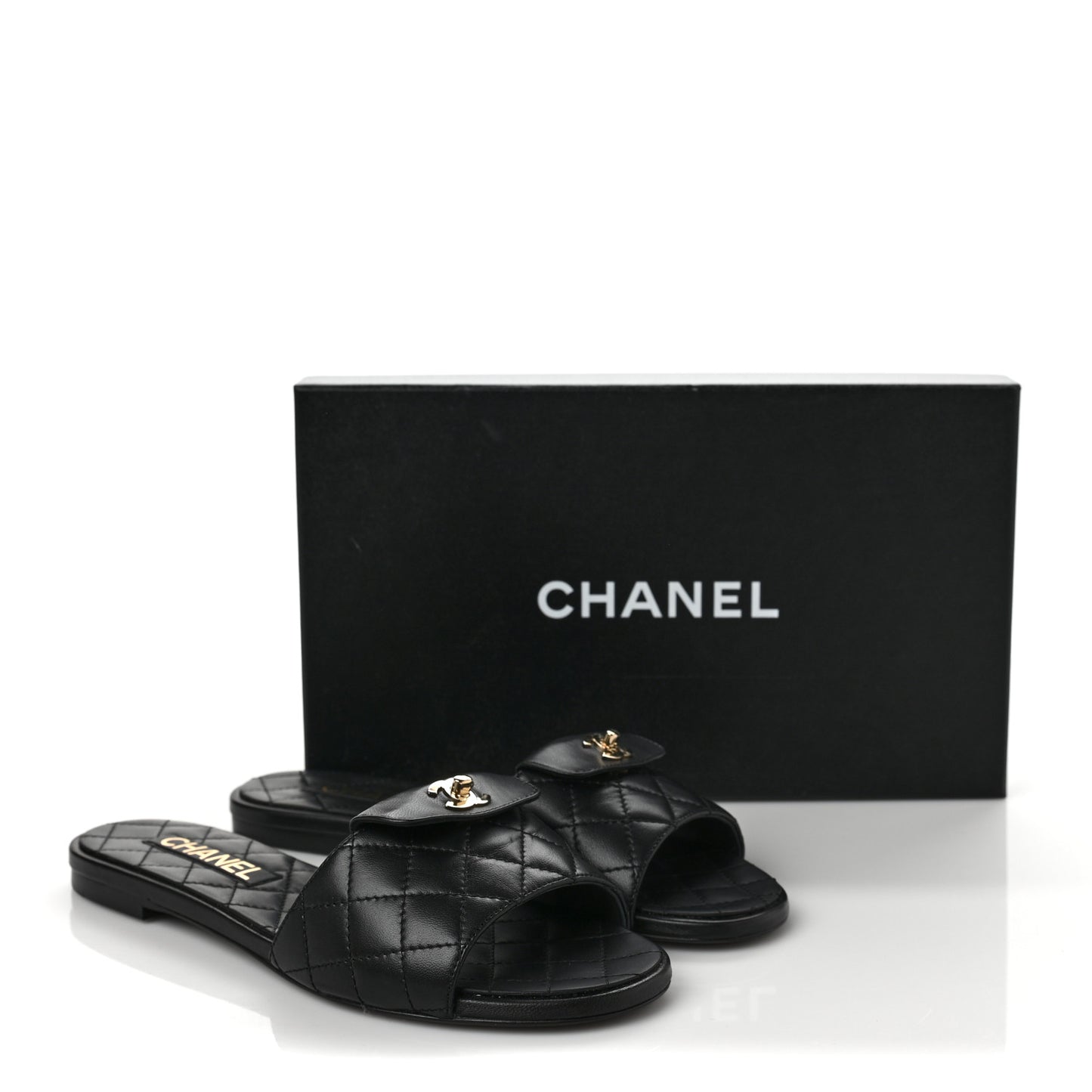 Lambskin Quilted CC Turnlock Sandals 38.5 Black