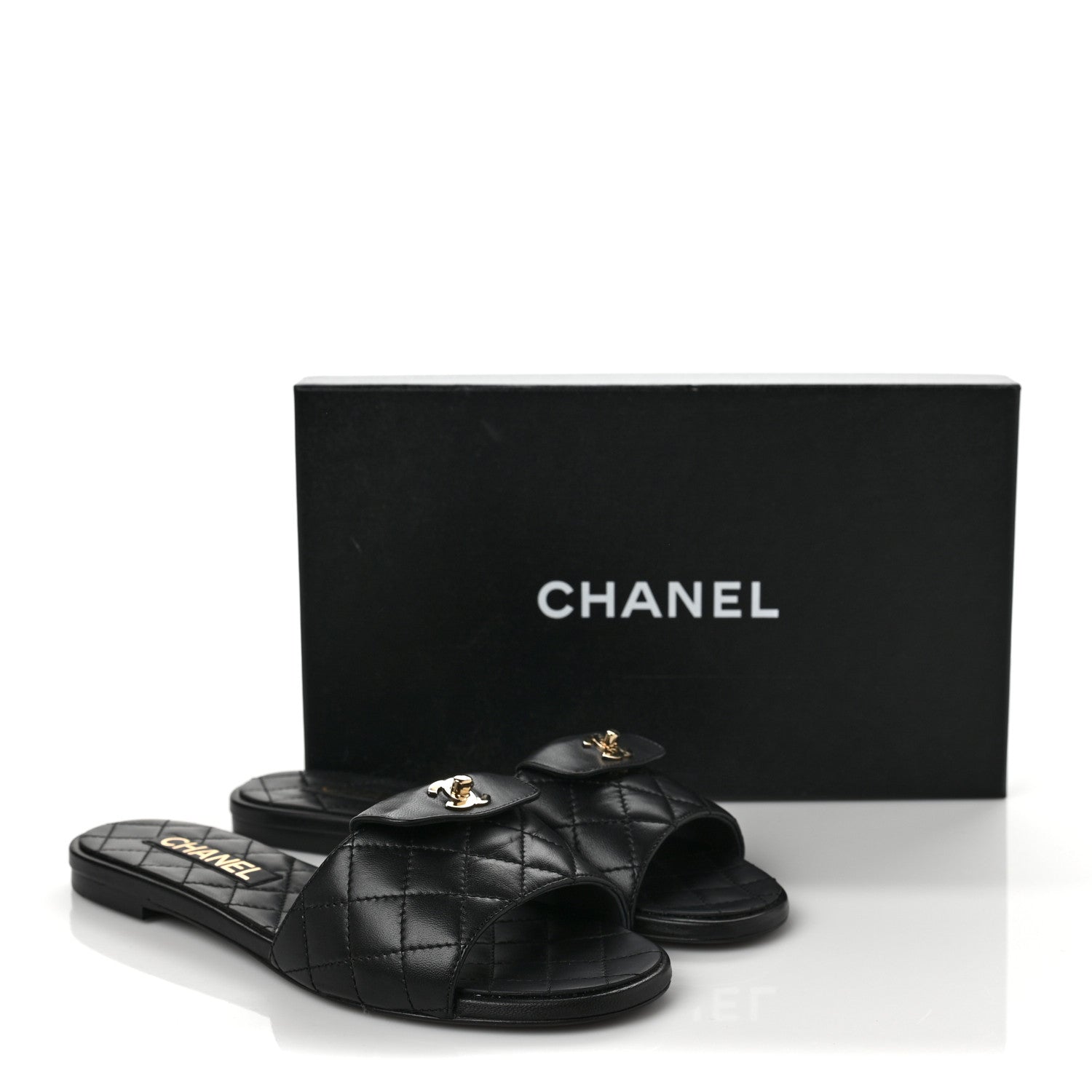 Chanel Lambskin Quilted CC Turnlock Sandals 38.5 Black 8 of 8