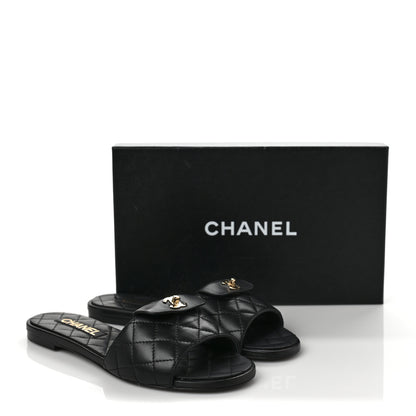 Chanel Lambskin Quilted CC Turnlock Sandals 38.5 Black 8 of 8