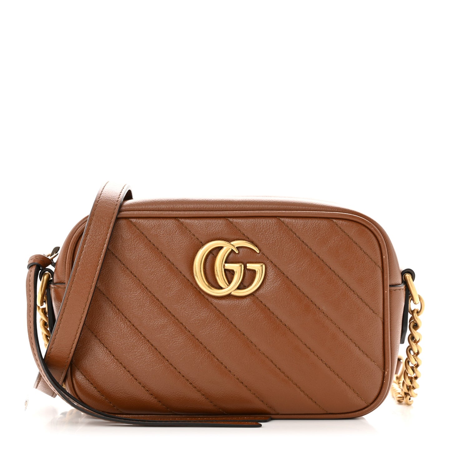 Glazed Calfskin Matelasse Diagonal Mini GG Marmont Chain Shoulder Bag Cuir