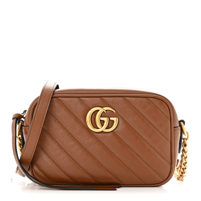 Gucci Glazed Calfskin Matelasse Diagonal Mini GG Marmont Chain Shoulder Bag Cuir 1 of 10