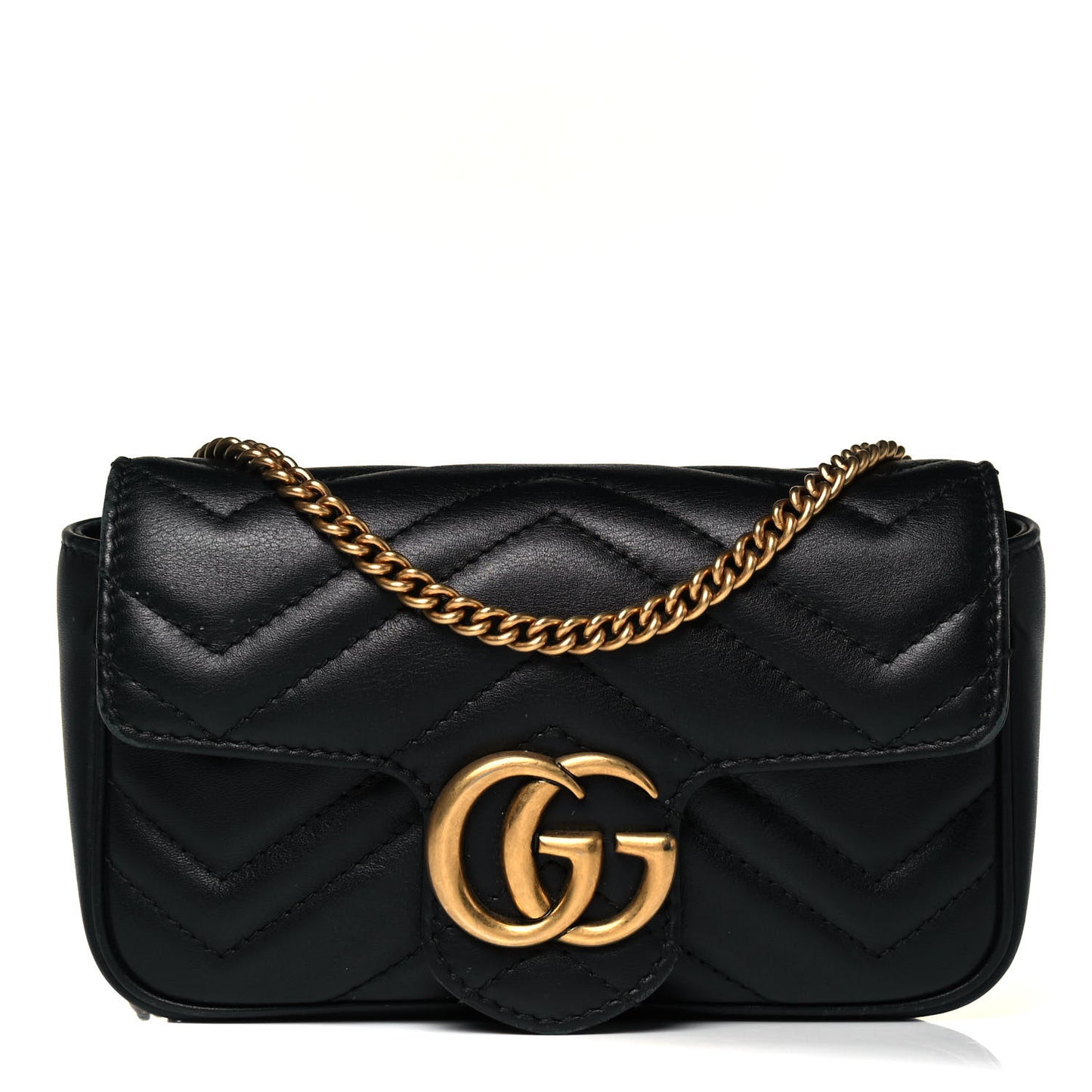 Calfskin Matelasse Super Mini GG Marmont Shoulder Bag Black