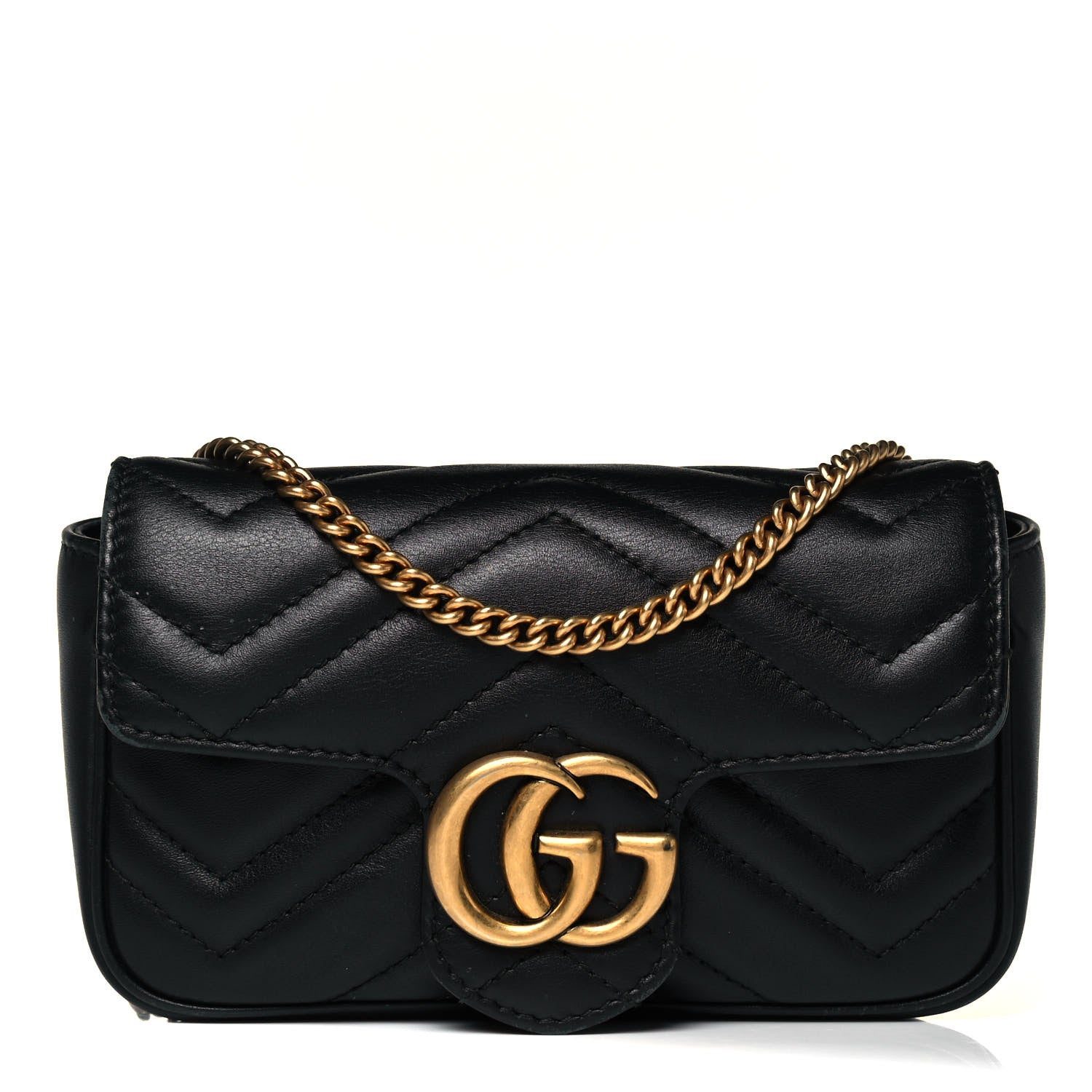 Gucci Calfskin Matelasse Super Mini GG Marmont Shoulder Bag Black 1 of 11