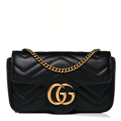 Gucci Calfskin Matelasse Super Mini GG Marmont Shoulder Bag Black 1 of 11