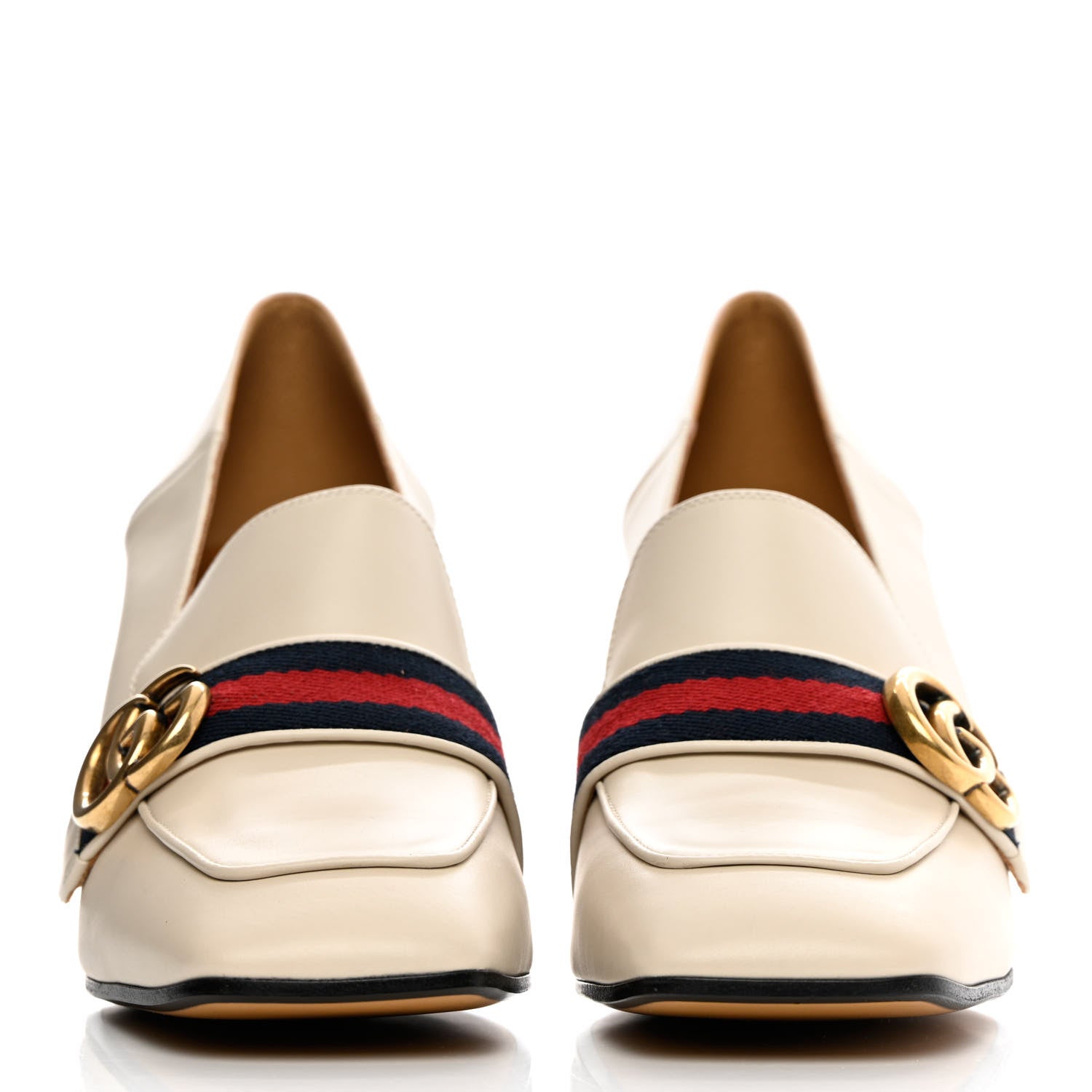 Gucci Betis Glamour Calfskin Web Pearl Embellished Peyton 75mm Loafer Pumps 40.5 Mystic White 2 of 15
