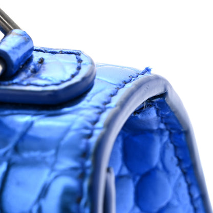 Balenciaga Metallic Shiny Calfskin Crocodile Embossed Hourglass Top Handle Bag XS Royal Blue 13 of 13
