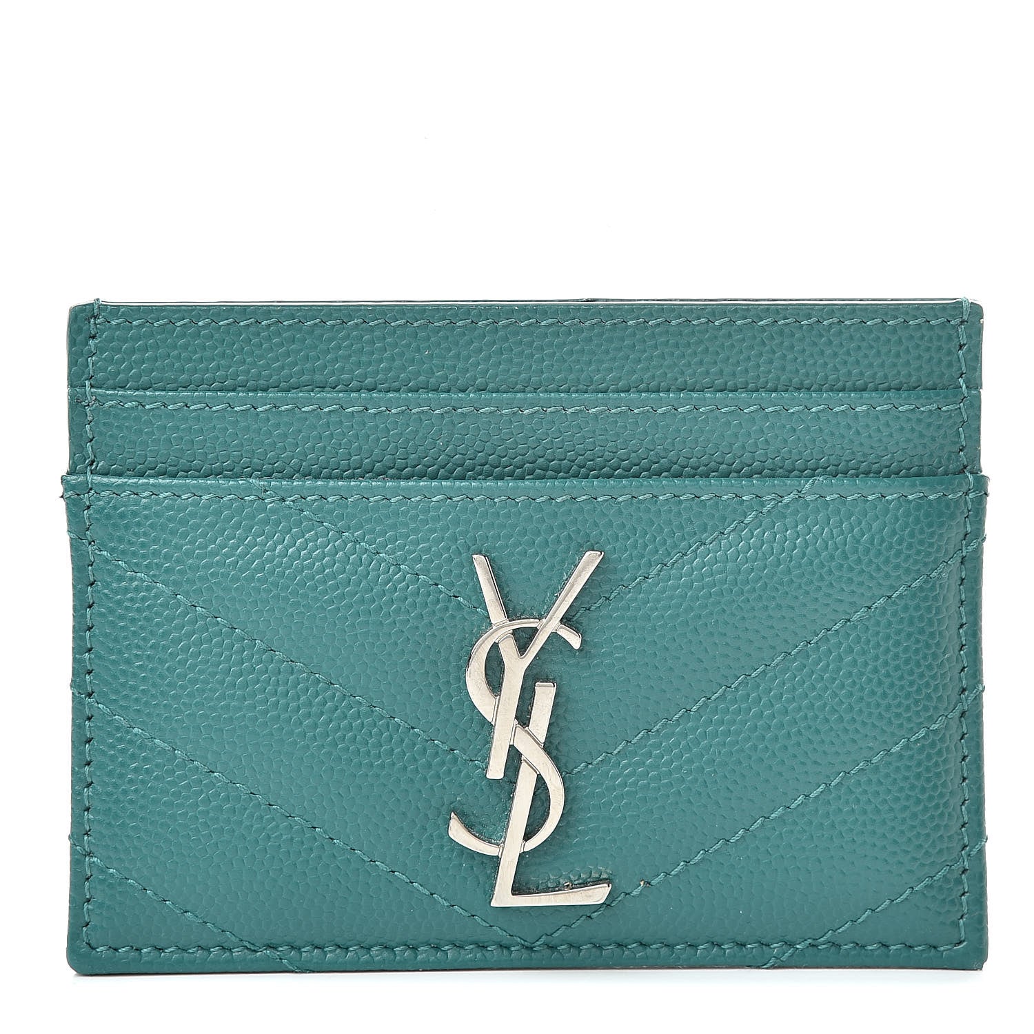 Saint Laurent Grain De Poudre Matelasse Chevron Monogram Credit Card Case Brilliant Grass 1 of 7
