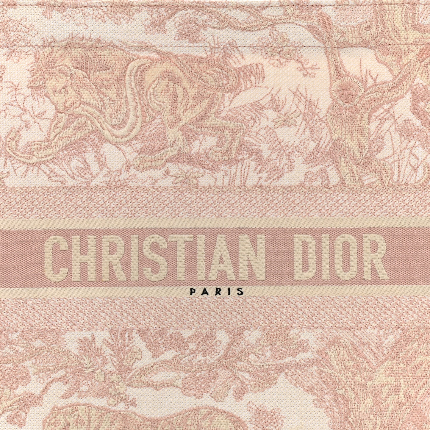 Canvas Toile De Jouy Embroidered Large Book Tote Pink