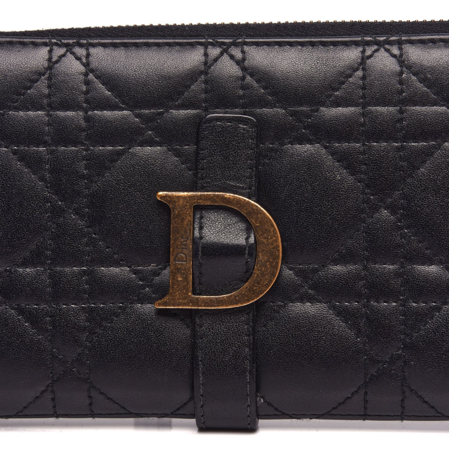 Lambskin Cannage D Continental Zip Wallet Black
