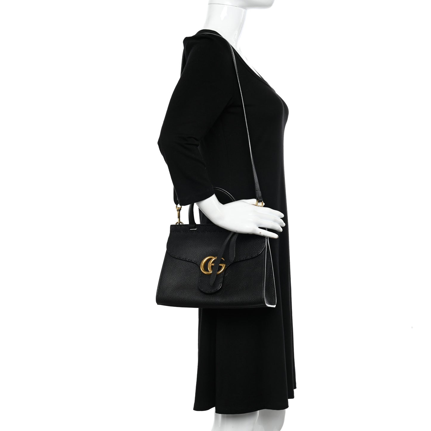 Calfskin Small GG Marmont Top Handle Bag Black