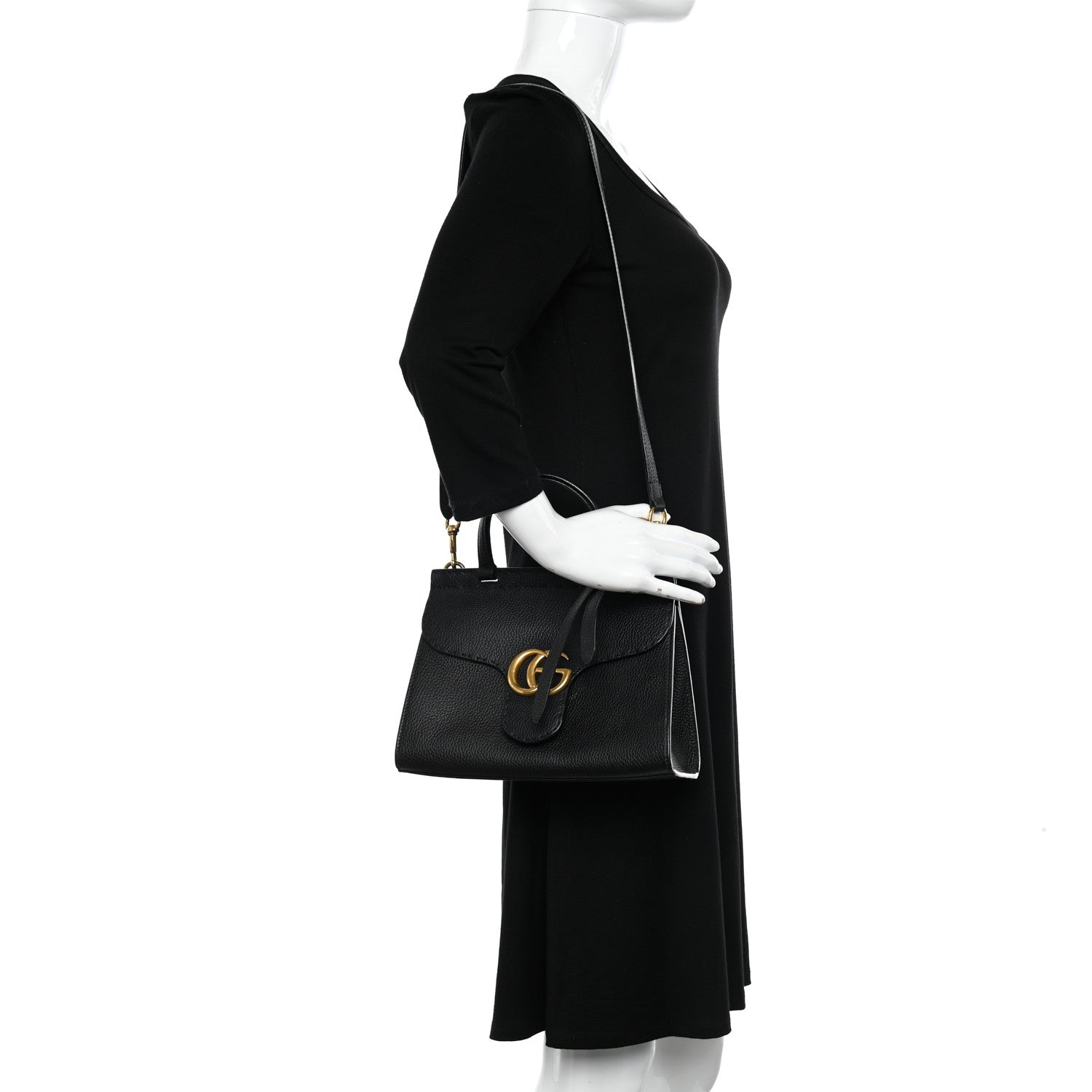 Gucci Calfskin Small GG Marmont Top Handle Bag Black 2 of 9