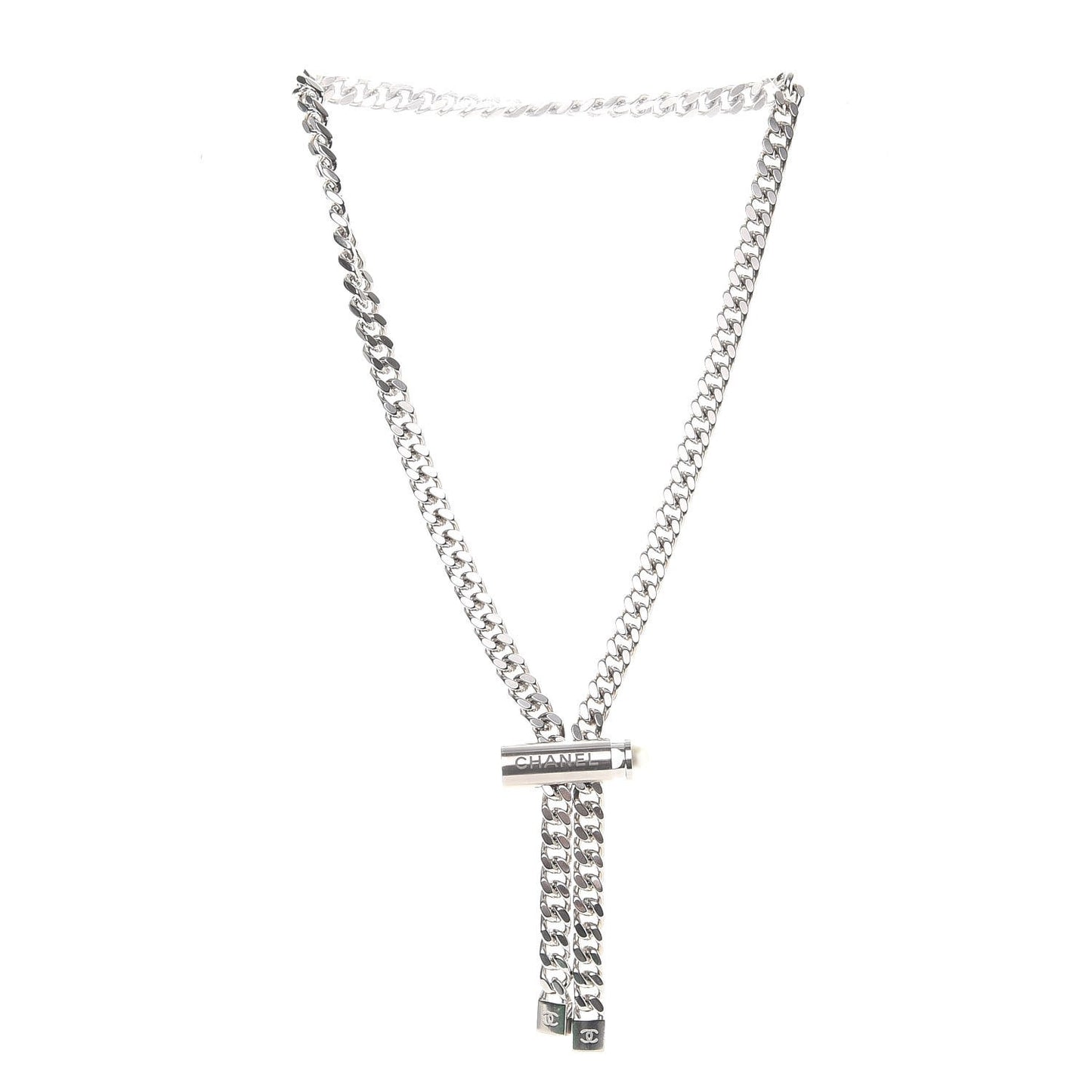 Pearl Oversized Chain Logo Clinch Necklace Silver