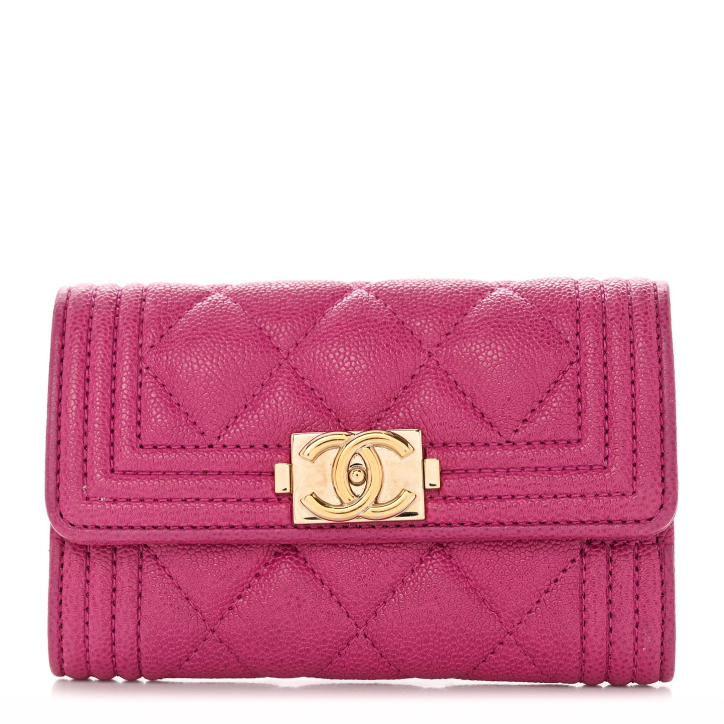 Caviar Quilted Boy Card Holder Wallet Fuchsia