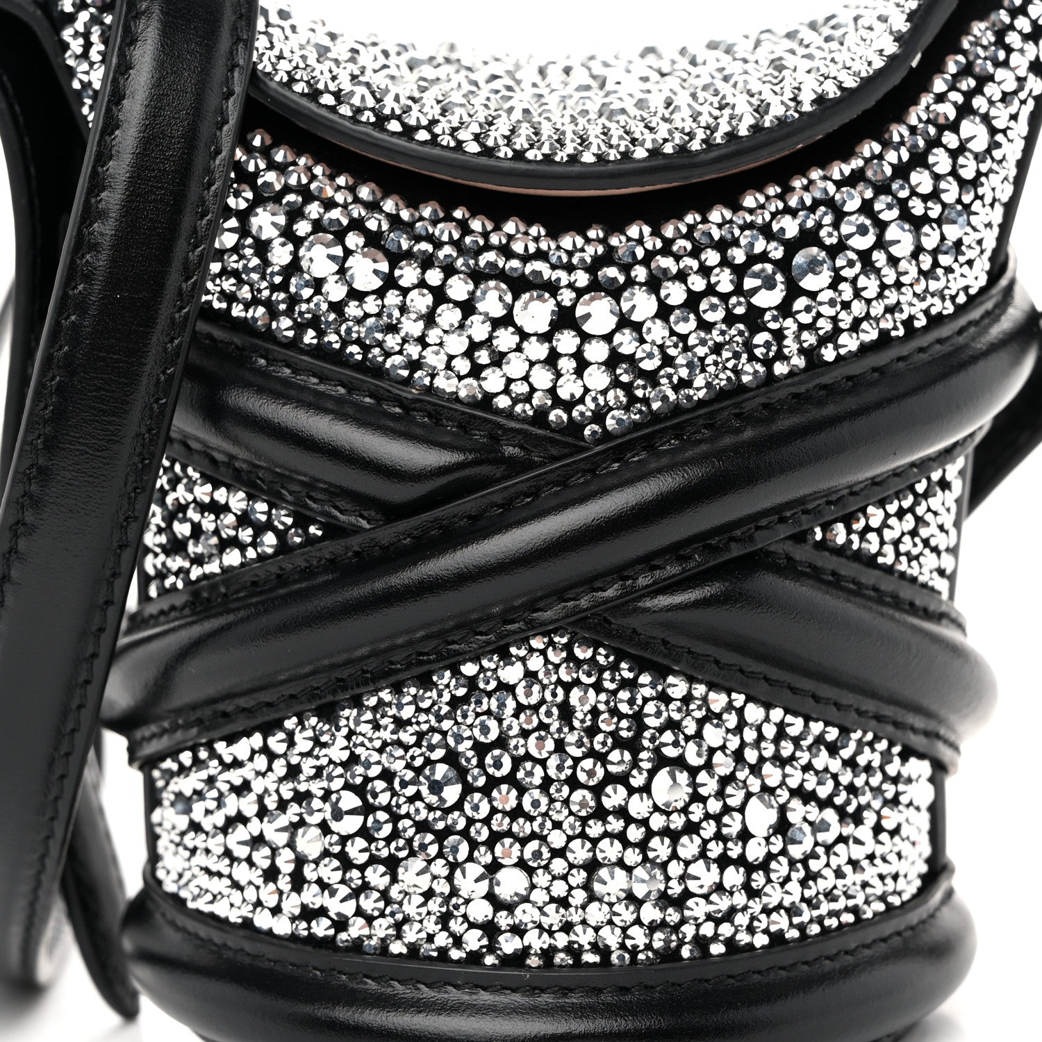 Alexander McQueen Metallic Calfskin Crystal Micro Curve Bucket Bag Black 9 of 12