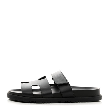 Hermes Calfskin Womens Chypre Sandals 38.5 Black 1 of 9
