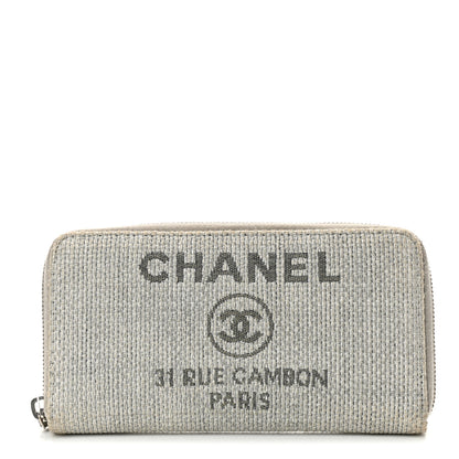 Chanel Canvas Deauville Zip Around Wallet Grey 1 of 9