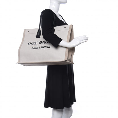 Saint Laurent Linen Calfskin Rive Gauche Tote Optic White 2 of 8