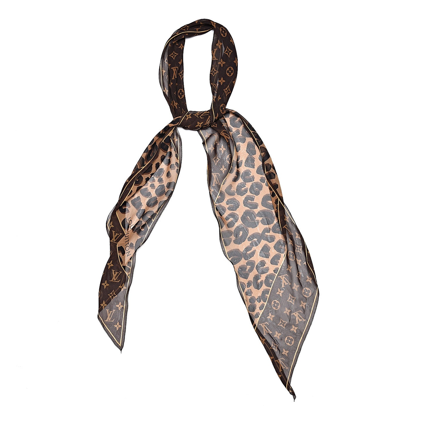 Silk Crepe Leopard Monogram Scarf