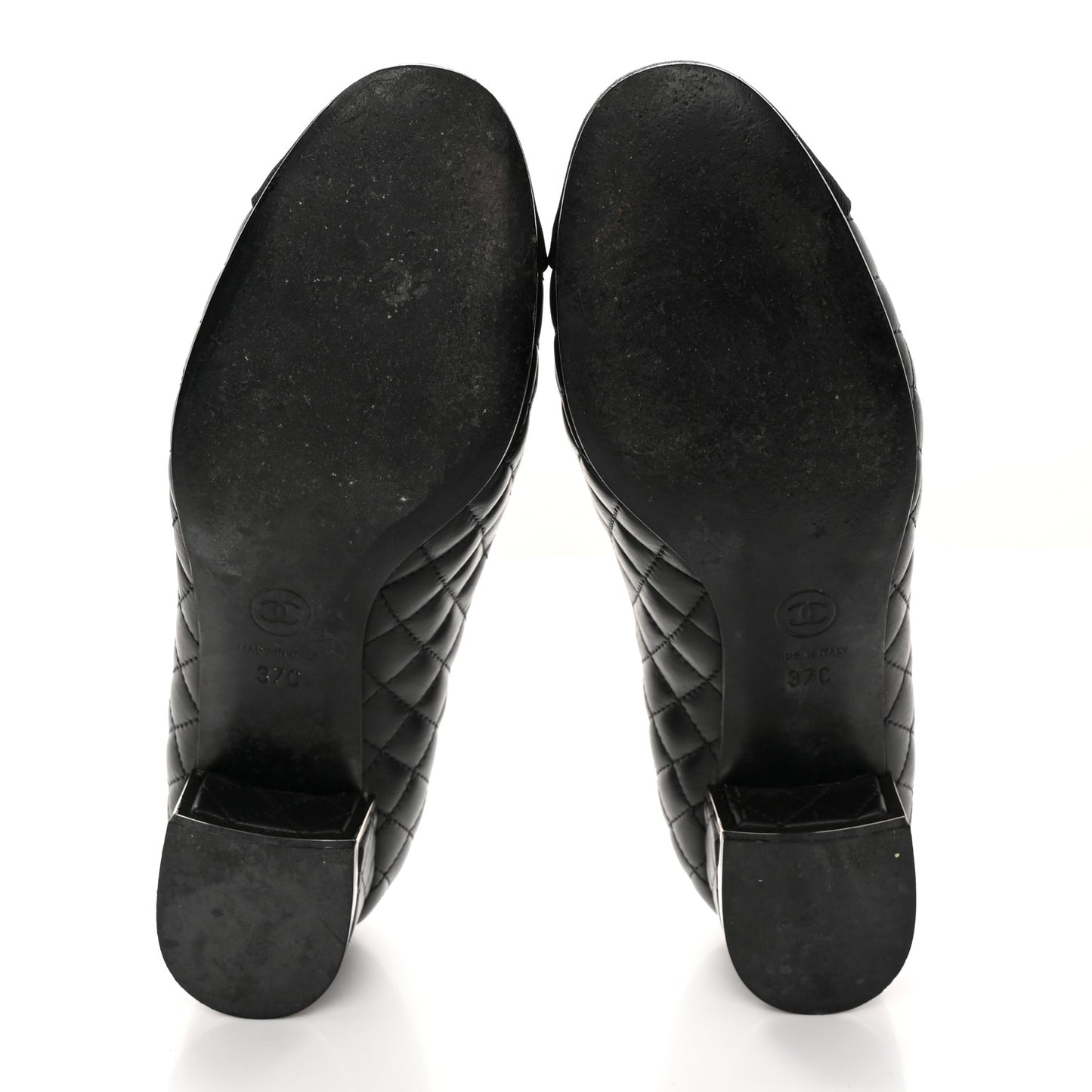 Lambskin Grosgrain Quilted CC Cap Toe Low Heel Pumps 37 Black
