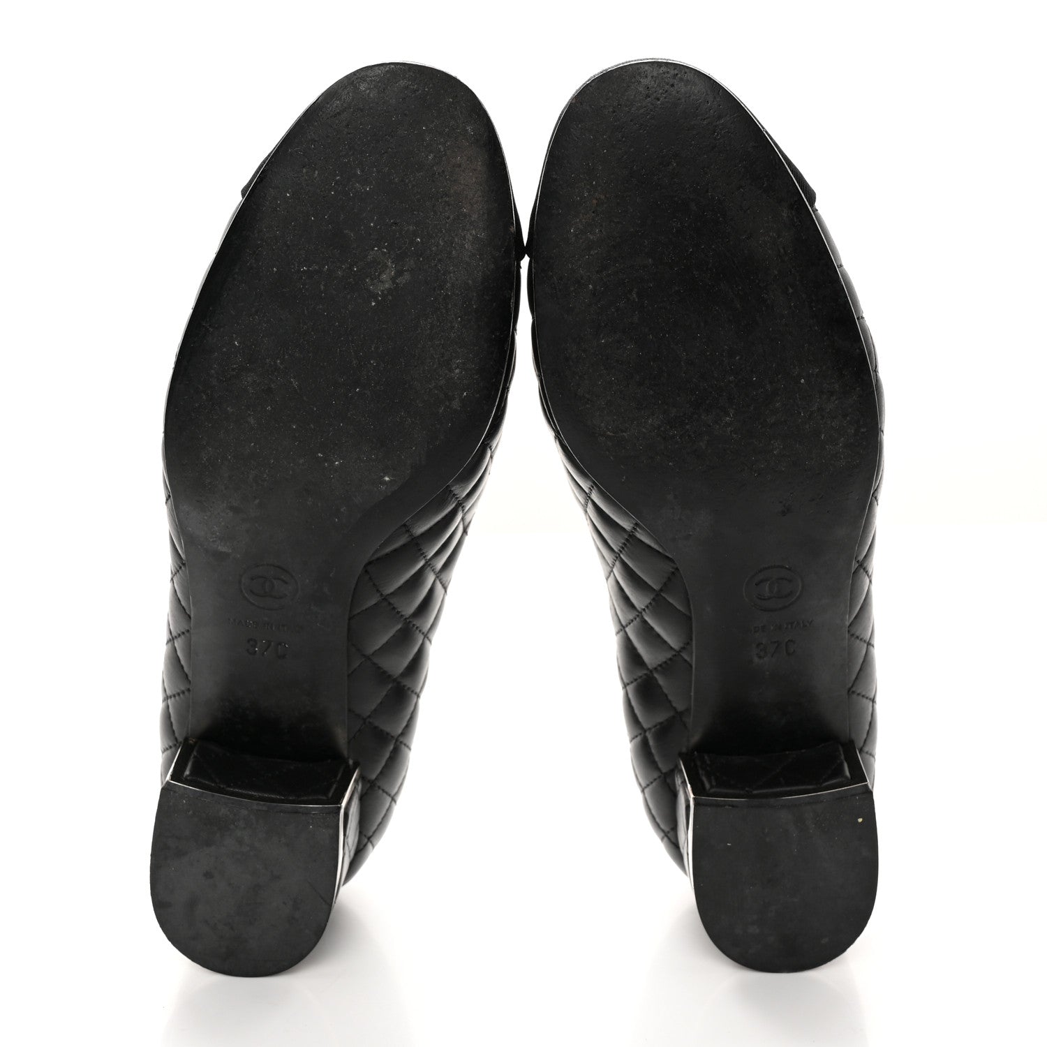 Chanel Lambskin Grosgrain Quilted CC Cap Toe Low Heel Pumps 37 Black 5 of 13