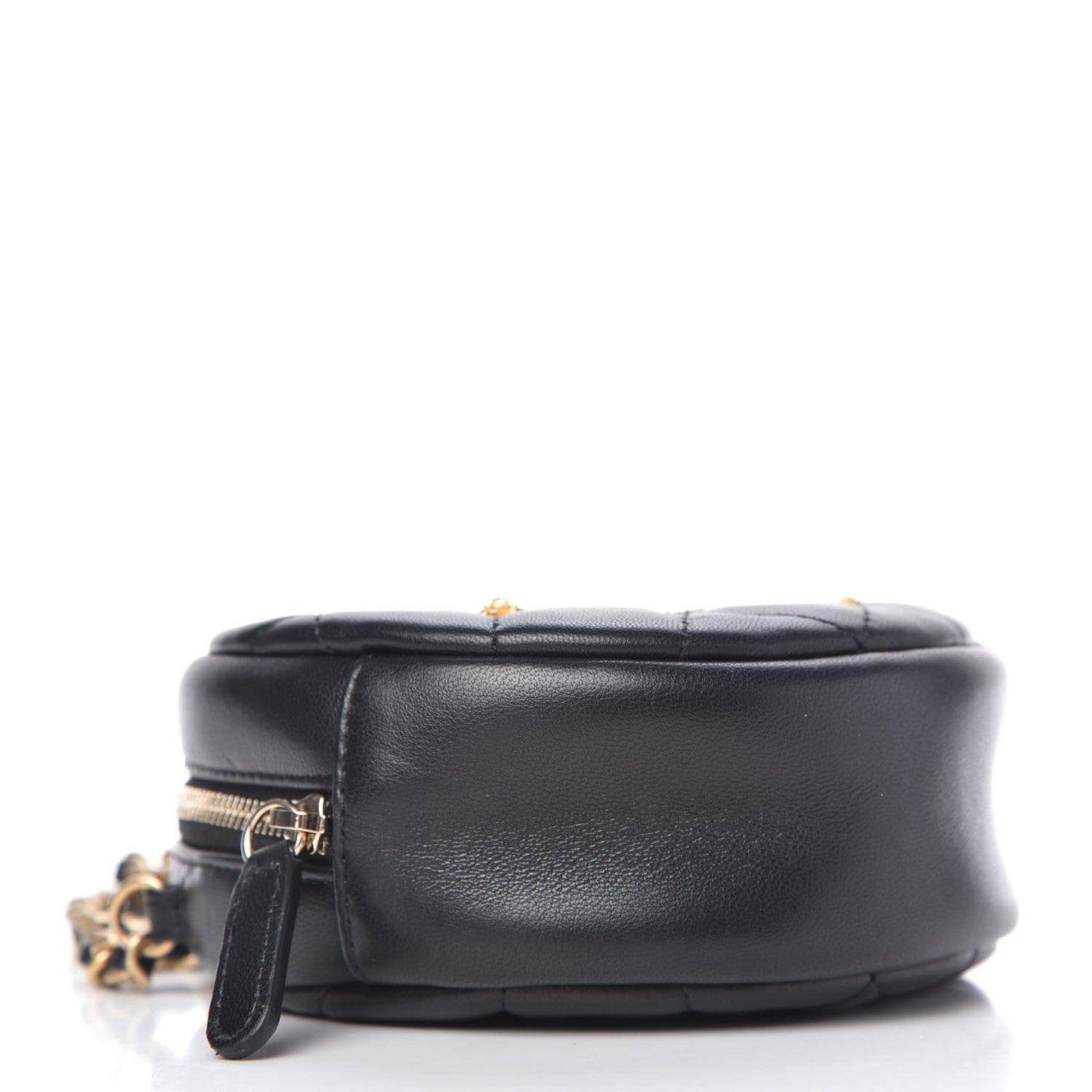 Lambskin Quilted Studded Round Clutch With Chain Black
